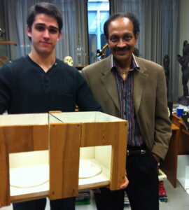 Dr. V.S. Ramachandran (right) and psychology student Matthew Marradi and “mirror box” for Brain Sides post 