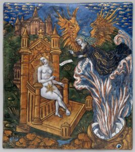 Juno, seated on a golden throne, asks Alecto to confuse the Trojans (ca. 1530–35). for Murray Stein blog post