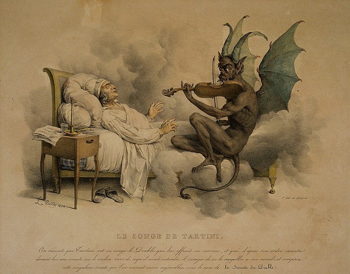 "Tartini's Dream" (1824) by Louis-Léopold Boilly (1761-1845). Illustration of the legend behind Giuseppe Tartini's "Devil's Trill Sonata." for dreams as compensation blog post